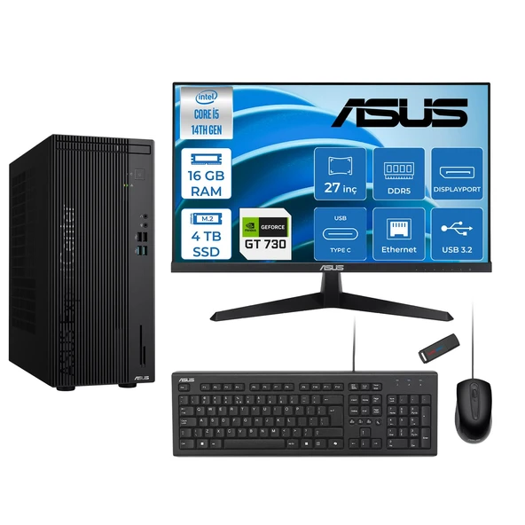 Asus Expertcenter D501MER  Intel® Core™ İ5-14500 16GB Ddr5 4tb SSD 4GB/GT730  Freedos Mini Tower+27" 120Hz Asus Monitör Masaüstü Bilgisayar 14WD501MER32F05+ZETTAUSBBELLEK ürün görseli 1