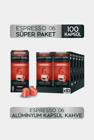 6 Espresso Kapsül Kahve 10 x 10 Paket ( 100 Adet ) Nespresso Uyumlu ürün görseli 1