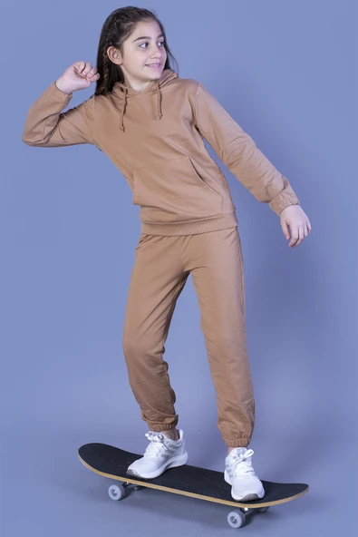 Toontoy Kız Çocuk Kapüşonlu Kanguru Cepli Eşofman Takımı ürün görseli 1