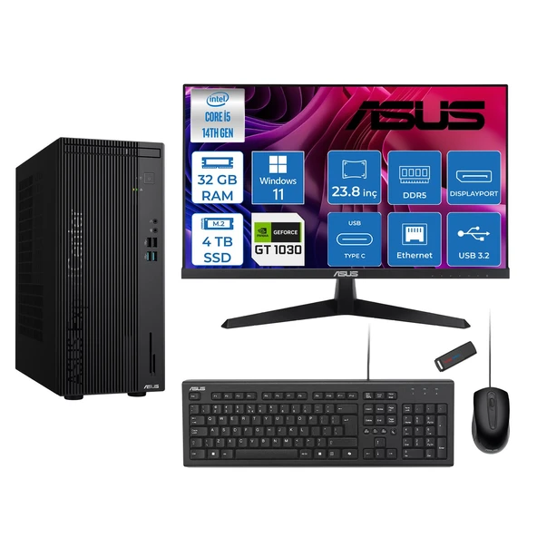 Asus Expertcenter D501MER  Intel® Core™ İ5-14500 32GB Ddr5 4tb SSD 4GB/GT1030  WIN11PRO Mini Tower+23.8" 120Hz Asus Monitör Masaüstü Bilgisayar 12WD501MER21P15+ZETTAUSBBELLEK ürün görseli 1
