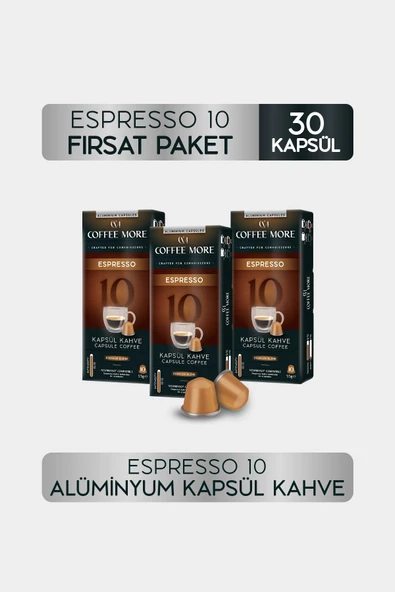 10 Espresso Kapsül Kahve 10 x 3 Paket ( 30 Adet ) Nespresso Uyumlu ürün görseli 1