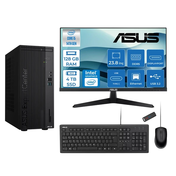 Asus Expertcenter D501MER  Intel® Core™ İ5-14500 128GB Ddr5 4tb SSD Intel® UHD Graphics 770 Freedos Mini Tower+23.8" 120Hz Asus Monitör Masaüstü Bilgisayar 12WD501MERF40+ZETTAUSBBELLEK ürün görseli 1