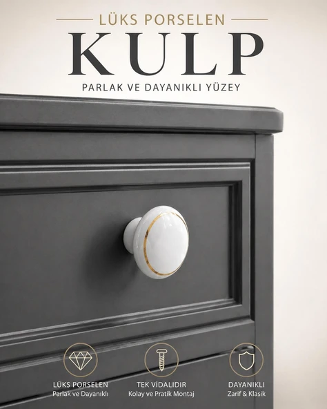 Porselen Yuvarlak Beyaz Renk Kulp Mobilya Gardrop Dolabı Kapak Kulpu Çekmece Kulbu (1 Adet) ürün görseli 1
