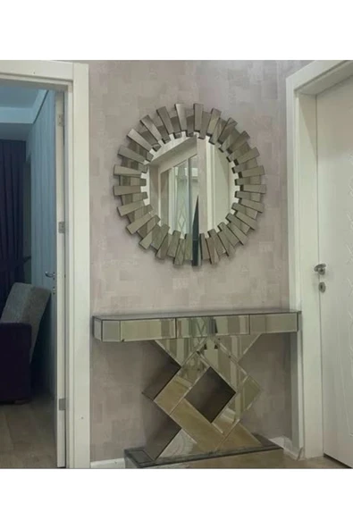 Dresuar Baklava Modeli Ayna Takımı Bronz - Resim 3