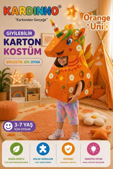 Kardinno Orange Uni Eğitici Oyuncak Karton Giyilebilir Çocuk Kostümü Etkinlik Parti Kostümü ürün görseli 1