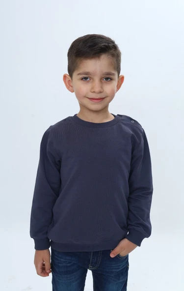 Toontoy Erkek Çocuk Relax Fit Bisiklet Yaka Omuzu Çıtçıtlı Sweatshirt ürün görseli 1
