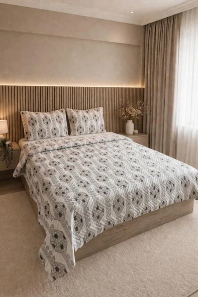 Ultrasonik Kapitoneli Zentera Çift Kişilik Pike Takımı 195x235 cm Bej ürün görseli 1