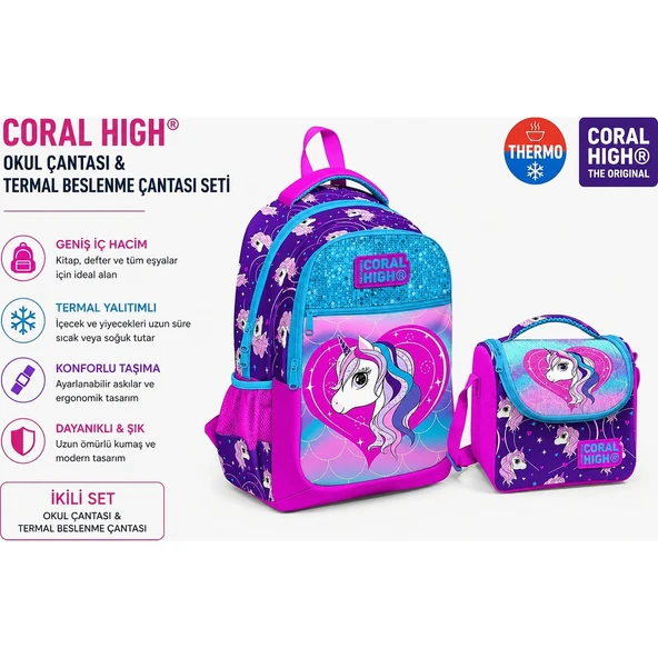 Mor Pembe Renkli Çanta 23492+THERMO Beslenme Çantası 11856 ürün görseli 1