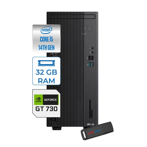 Asus Expertcenter D501MER  Intel® Core™ İ5-14500 32GB Ddr5 256GB SSD 4GB/GT730  WIN11PRO Mini Tower Masaüstü Bilgisayar WD501MER32P11+ZETTAUSBBELLEK ürün görseli 1