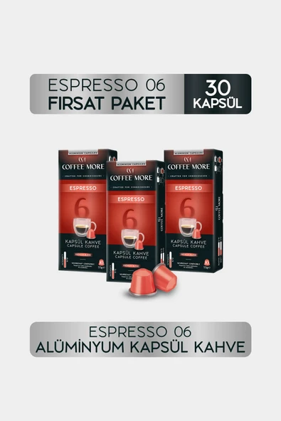6 Espresso Kapsül Kahve 10 x 3 Paket ( 30 Adet ) Nespresso Uyumlu ürün görseli 1