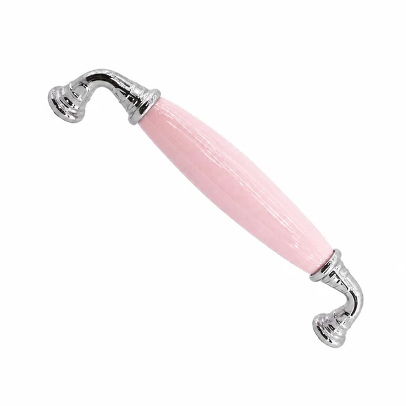 Afrod Pembe Porselen Krom Kulp 128 mm 12.8 cm Mobilya Çekmece Dolabı Dolap Kapak Kulplar Kulb Kulpu ürün görseli 1