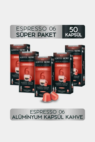 6 Espresso Kapsül Kahve 10 x 5 Paket ( 50 Adet ) Nespresso Uyumlu ürün görseli 1