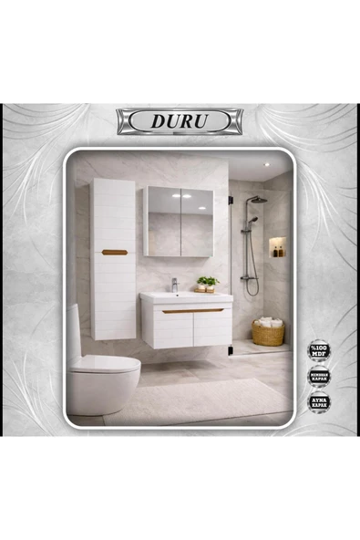 DURU AYNA KAPAKLI DOLAPLI LAVABO 65 CM VE BOY DOLABI TAKIM ürün görseli 1
