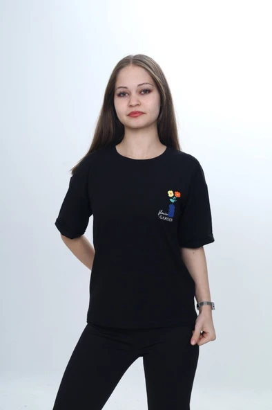 Toontoy Kız Çocuk Baskılı Bisiklet Yaka Düşük Omuz Kısa Kollu Tişört 24974 ürün görseli 1