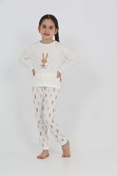 Toontoy Kız Çocuk Tavşan Baskılı Pijama Takım ürün görseli 1