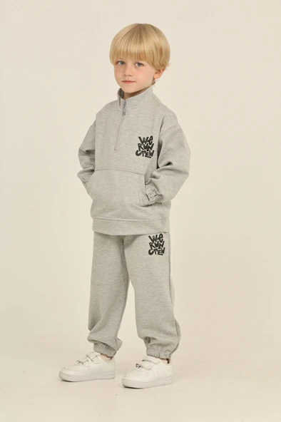 Toontoy Erkek Çocuk 2li Eşofman Takımı  Dik Yaka Yarım Fermuar Cepli Sweatshirt - Beli Paçası Lastikli Bağlamalı Eşofman Altı 24848 ürün görseli 1