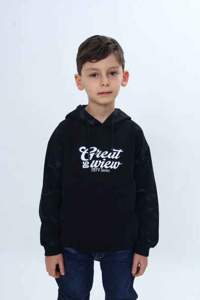Toontoy Erkek Çocuk Oversize Kapüşonlu Cepli Düşük Omuz Baskılı Sweatshirt - 2 İplik  24958 ürün görseli 1