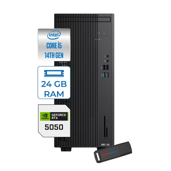 Asus Expertcenter D501MER  Intel® Core™ İ5-14500 24GB Ddr5 256GB SSD 8GB/RTX5050 WIN11PRO Mini Tower Masaüstü Bilgisayar WD501MER27P06+ZETTAUSBBELLEK ürün görseli 1