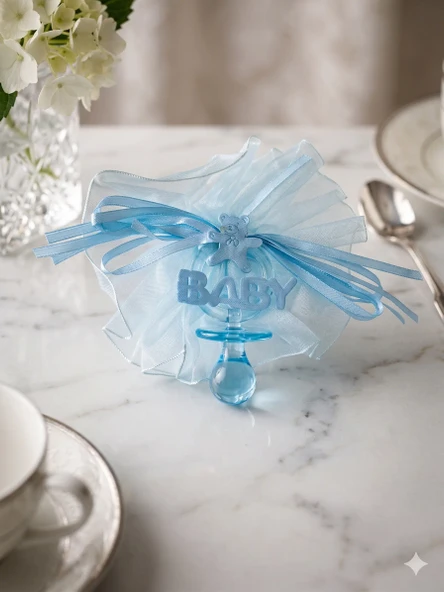 Baby Yazılı Tül Keseli Bebek Hediyelik 6'lı Set (Mavi) ürün görseli 1
