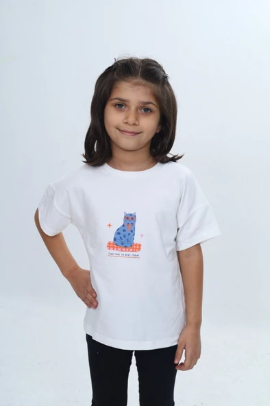 Toontoy Kız Çocuk Baskılı Bisiklet Yaka Kısa Kollu Tişört 24979 ürün görseli 1