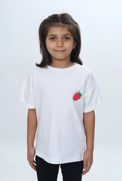 Toontoy Kız Çocuk Bisiklet Yaka Kısa Kollu  Baskılı Tişört 24978 ürün görseli 1
