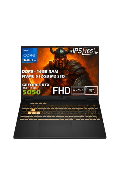 ASUS TUF F16 FX608JHR-RV048-Gaming Intel Core i7 14650HX 16GB 512GB SSD RTX5050 16" FHD WUXGA 165Hz IPS ürün görseli 1