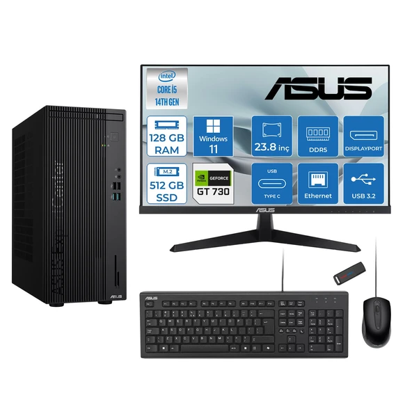 Asus Expertcenter D501MER  Intel® Core™ İ5-14500 128GB Ddr5 512GB SSD 4GB/GT730  WIN11PRO Mini Tower+23.8" 120Hz Asus Monitör Masaüstü Bilgisayar 12WD501MER32P37+ZETTAUSBBELLEK ürün görseli 1