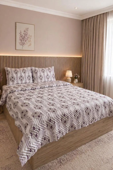 Ultrasonik Kapitoneli Zentera Çift Kişilik Pike Takımı 195x235 cm Lila ürün görseli 1