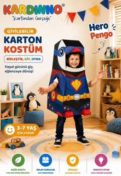 Kardinno Hero Pengo Eğitici Oyuncak Karton Giyilebilir Çocuk Kostümü Etkinlik Parti Kostümü ürün görseli 1