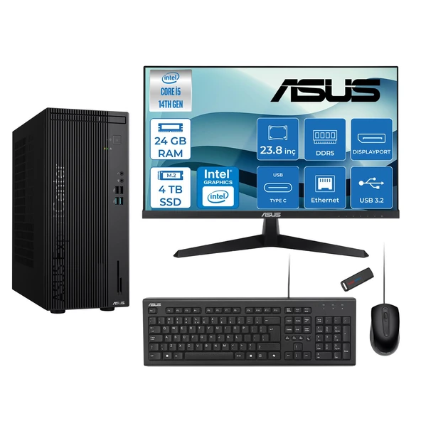 Asus Expertcenter D501MER  Intel® Core™ İ5-14500 24GB Ddr5 4tb SSD Intel® UHD Graphics 770 Freedos Mini Tower+23.8" 120Hz Asus Monitör Masaüstü Bilgisayar 12WD501MERF10+ZETTAUSBBELLEK ürün görseli 1