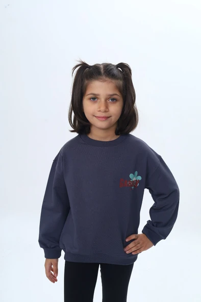 Toontoy Kız Çocuk Arka Kol Baskılı Çiçekli Sweatshirt ürün görseli 1