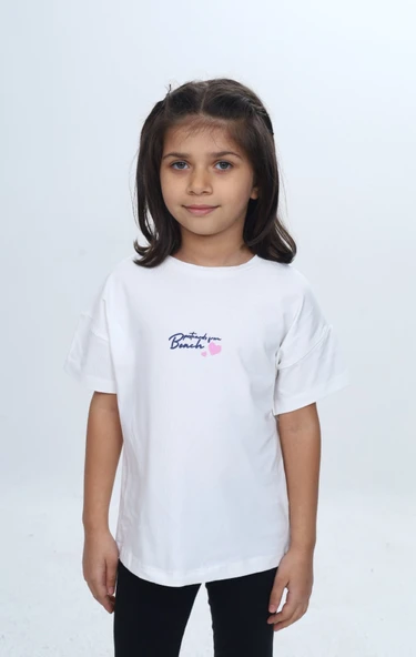 Toontoy Kız Çocuk Baskılı Bisiklet Yaka Kısa Kollu Tişört 24977 ürün görseli 1