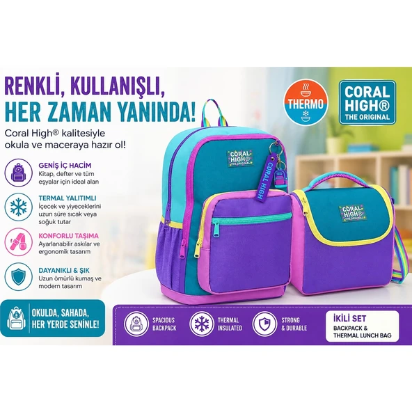 Renkli Okul Sırt Çantası 23759+THERMO Beslenme Çantası 11759 ürün görseli 1