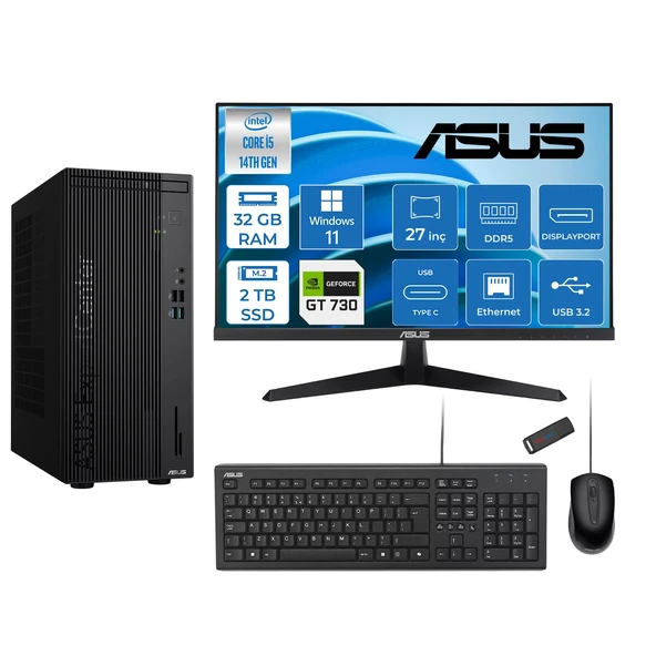 Asus Expertcenter D501MER  Intel® Core™ İ5-14500 32GB Ddr5 2tb SSD 4GB/GT730  WIN11HOME Mini Tower+27" 120Hz Asus Monitör Masaüstü Bilgisayar 14WD501MER32H14+ZETTAUSBBELLEK ürün görseli 1
