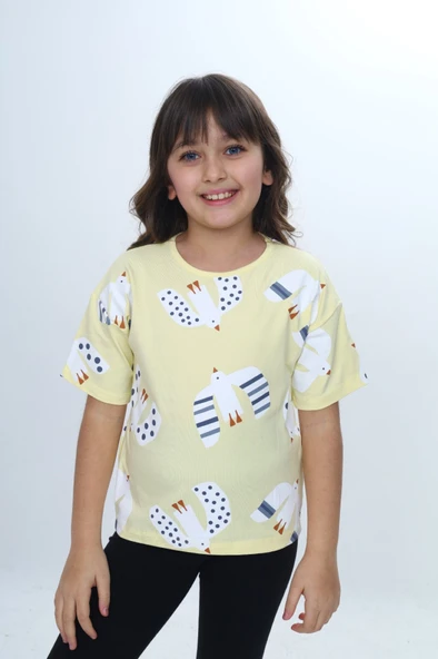 Toontoy Kız Çocuk Baskılı  Bisiklet Yaka Kısa Kollu Tişört 24981 ürün görseli 1