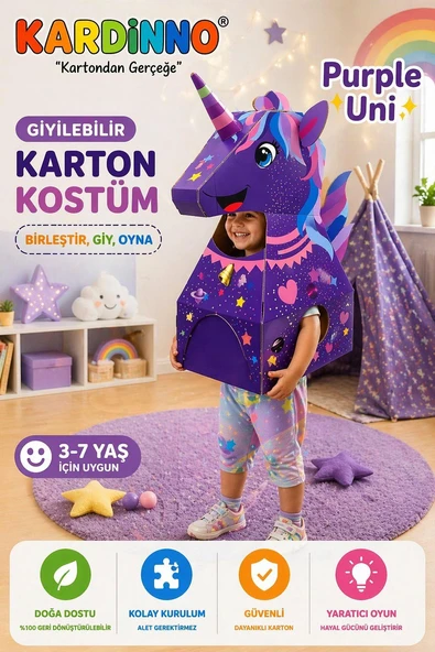 Kardinno Purple Uni Eğitici Oyuncak Karton Giyilebilir Çocuk Kostümü Etkinlik Parti Kostümü ürün görseli 1