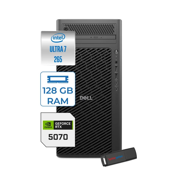 Dell Pro Max Tower T2 Intel Core Ultra 7 265 5.3 Ghz 128GB Ddr5 512GB SSD Windows 11 Pro Geforce Rtx 5070 12GB Gddr7 Iş Istasyonu FCT22502655070P31 + Zetta Flash Bellek ürün görseli 1