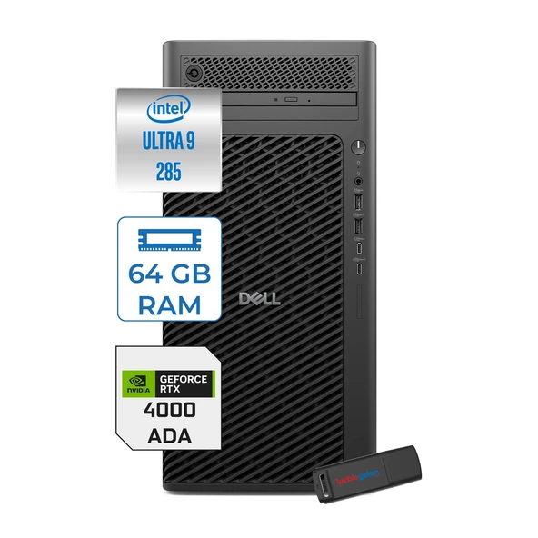 Dell Pro Max Tower T2 Intel Core Ultra 9 285 5.6 Ghz 64GB Ddr5 512GB SSD Windows 11 Pro Nvidia Rtx A4000 Ada 20GB Gddr7 Iş Istasyonu FCT22502854000P13 + Zetta Flash Bellek ürün görseli 1