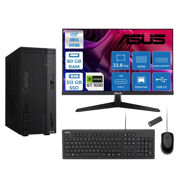 Asus Expertcenter D501MER  Intel® Core™ İ5-14500 80GB Ddr5 512GB SSD 4GB/GT1030  Freedos Mini Tower+23.8" 120Hz Asus Monitör Masaüstü Bilgisayar 12WD501MER21F27+ZETTAUSBBELLEK ürün görseli 1