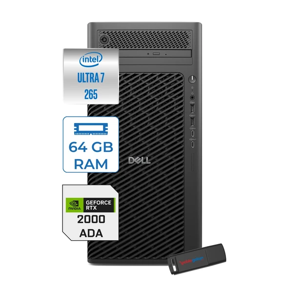 Dell Pro Max Tower T2 Intel Core Ultra 7 265 5.3 Ghz 64GB Ddr5 2tb SSD Windows 11 Pro Nvidia Rtx A2000 Ada 16GB Gddr7 Iş Istasyonu FCT22502652000P15 + Zetta Flash Bellek ürün görseli 1