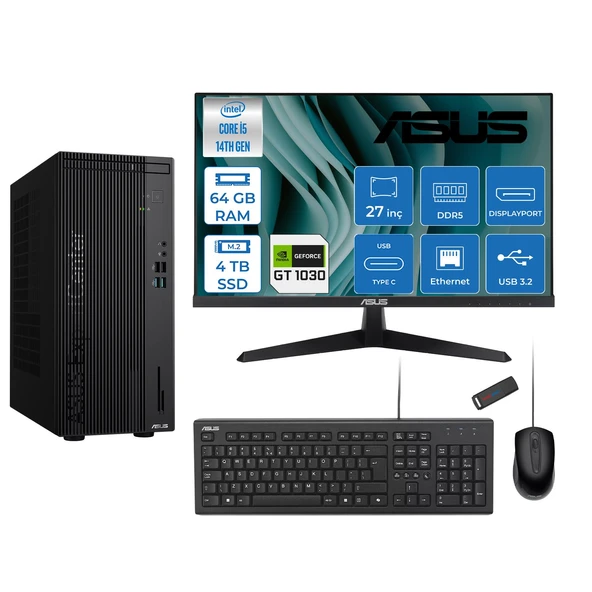 Asus Expertcenter D501MER  Intel® Core™ İ5-14500 64GB Ddr5 4tb SSD 4GB/GT1030  Freedos Mini Tower+27" 120Hz Asus Monitör Masaüstü Bilgisayar 14WD501MER21F25+ZETTAUSBBELLEK ürün görseli 1