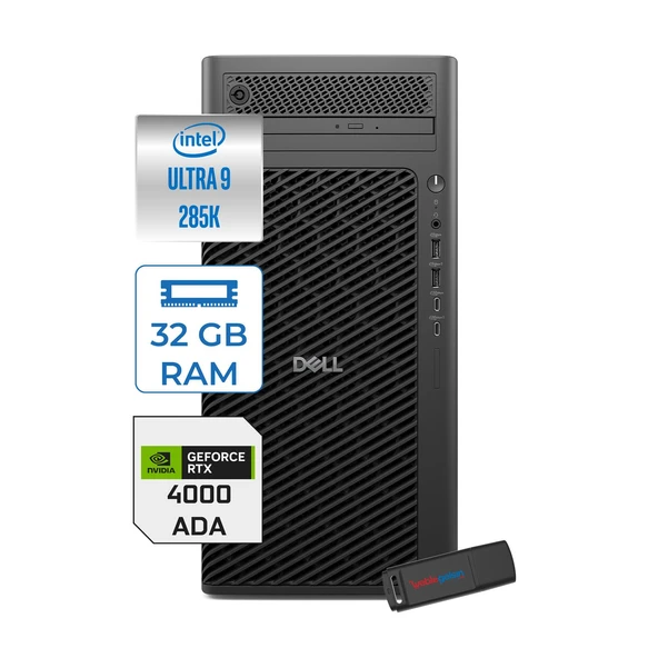 Dell Pro Max Tower T2 Intel Core Ultra 9 285K 5.7 Ghz 32GB Ddr5 1tb SSD Windows 11 Pro Nvidia Rtx A4000 Ada 20GB Gddr7 Iş Istasyonu FCT2250285K4000P02 + Zetta Flash Bellek ürün görseli 1