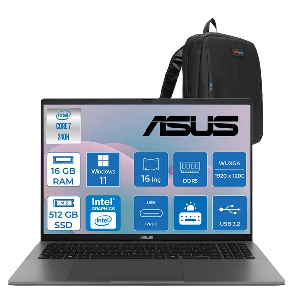 Asus Vivobook S3607VA Intel® Core™ 7 240H 16GB Ddr5 512GB SSD Intel® Graphics 16.0 Inç, Wuxga (1920 x 1200) 144Hz 300 Nit WIN11PRO Taşınabilir Bilgisayar RP176WP02+ZETTAÇANTA ürün görseli 1