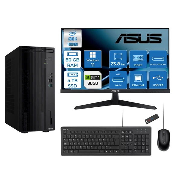 Asus Expertcenter D501MER  Intel® Core™ İ5-14500 80GB Ddr5 4tb SSD 6GB/RTX3050 WIN11PRO Mini Tower+23.8" 120Hz Asus Monitör Masaüstü Bilgisayar 12WD501MER23P30+ZETTAUSBBELLEK ürün görseli 1