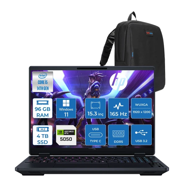 Hp Hyperx Omen 15 Intel Core I5 14500HX 96GB Ddr5 4tb SSD Geforce RTX5050 8gb Windows 11 Home 15.3" Wuxga (1920X1200) IPS 300NITS 165Hz Oyuncu Bilgisayarı HOD2QD2EAH46 + Zetta Çanta ürün görseli 1