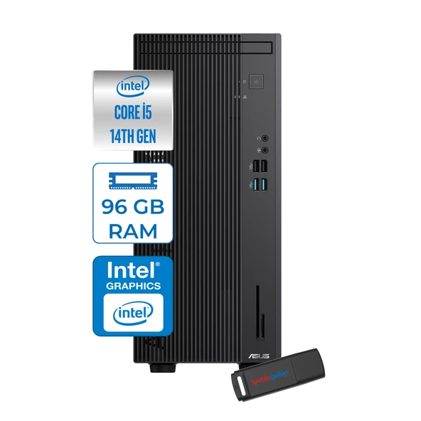 Asus Expertcenter D501MER  Intel® Core™ İ5-14500 96GB Ddr5 256GB SSD Intel® UHD Graphics 770 WIN11HOME Mini Tower Masaüstü Bilgisayar WD501MERH31+ZETTAUSBBELLEK ürün görseli 1