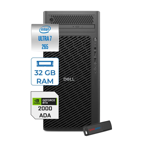 Dell Pro Max Tower T2 Intel Core Ultra 7 265 5.3 Ghz 32GB Ddr5 512GB SSD Windows 11 Pro Nvidia Rtx A2000 Ada 16GB Gddr7 Iş Istasyonu FCT22502652000P01 + Zetta Flash Bellek ürün görseli 1