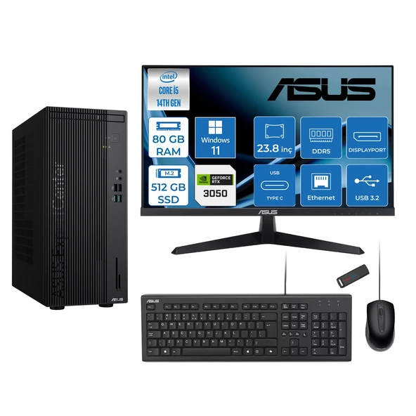 Asus Expertcenter D501MER  Intel® Core™ İ5-14500 80GB Ddr5 512GB SSD 6GB/RTX3050 WIN11HOME Mini Tower+23.8" 120Hz Asus Monitör Masaüstü Bilgisayar 12WD501MER23H27+ZETTAUSBBELLEK ürün görseli 1