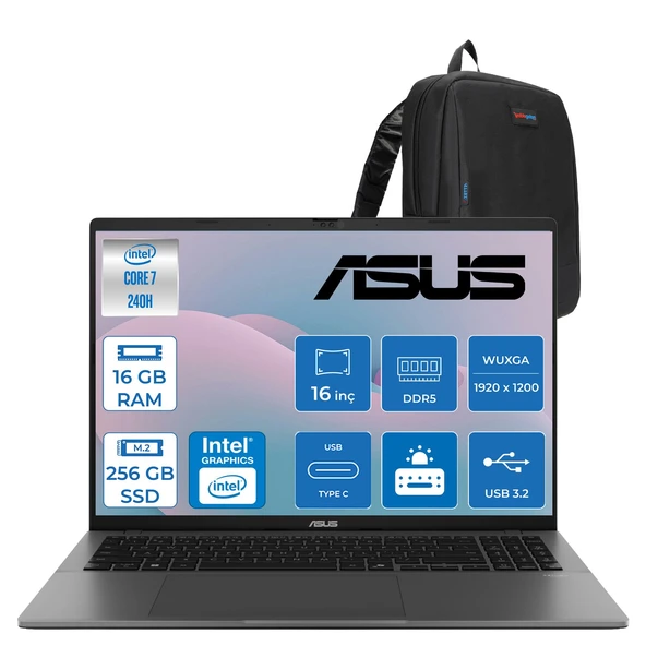 Asus Vivobook S3607VA Intel® Core™ 7 240H 16GB Ddr5 256GB SSD Intel® Graphics 16.0 Inç, Wuxga (1920 x 1200) 144Hz 300 Nit Freedos Taşınabilir Bilgisayar RP176WF01+ZETTAÇANTA ürün görseli 1