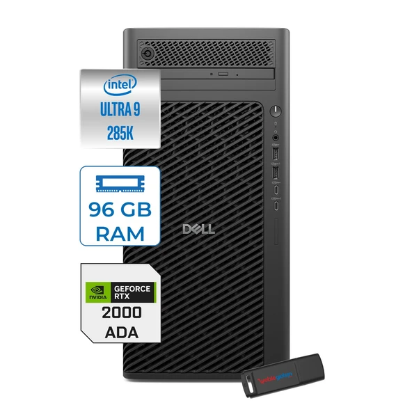Dell Pro Max Tower T2 Intel Core Ultra 9 285K 5.7 Ghz 96GB Ddr5 1tb SSD Windows 11 Pro Nvidia Rtx A2000 Ada 16GB Gddr7 Iş Istasyonu FCT2250285K2000P26 + Zetta Flash Bellek ürün görseli 1